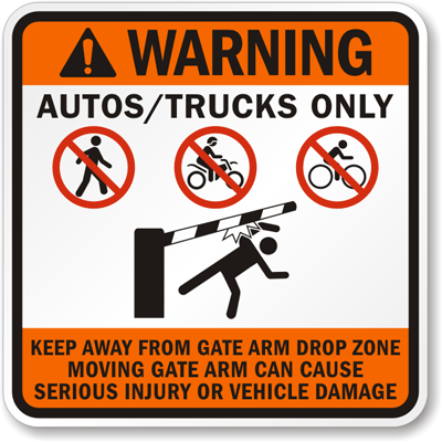 warning gate sign only trucks autos signs automatic myparkingsign prevent x18