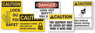 Lock Out Before Maintenance Signs