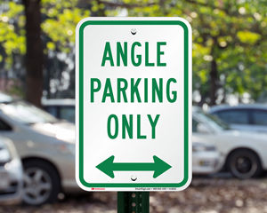 Angled parking only sign