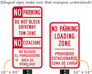 Bilingual no parking signs