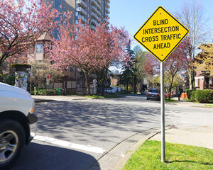 Blind intersection ahead sign