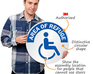 Circular aluminum area of refuge sign