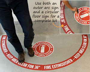 Keep area around fire extinguisher clear floor sign kit