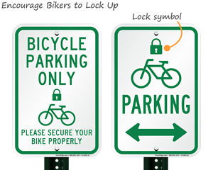 Lock and park your bike signs