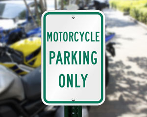 FS Street Sign Motorcycle Motorbikes Parking Only Metal Sign Curved Metal Sign 10 x 46 cm with Cord