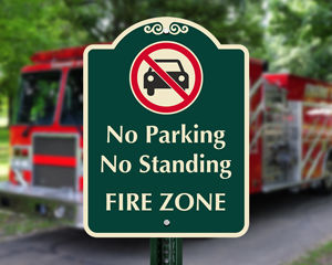 No parking no standing fire zone sign