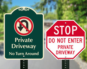 Green/White. Private Driveway No Turning Aluminium Composite Sign 200mm x 135mm 