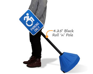 Portable Blue Roll ‘n Pole Sign Base