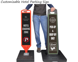 Portable directional sign for hotel parking lot entrance