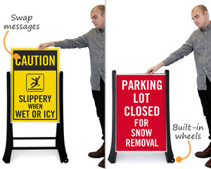 Portable signs for snowy or icy parking lots