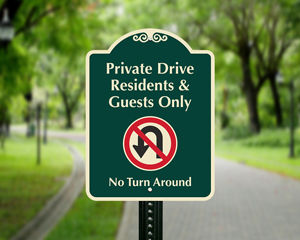 Private drive no turn around sign