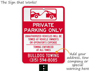 Private parking tow away sign
