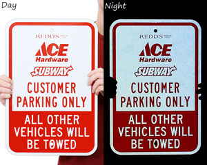 Reflective customer parking signs