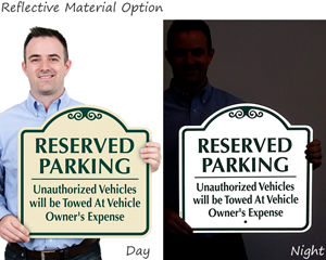 Reflective reserved parking signs