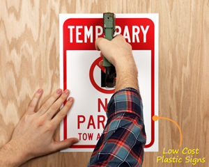 Easily staple your plastic sign to poles or walls