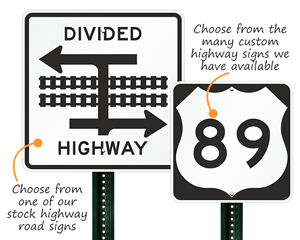 Stock and Custom Highway Road Signs