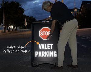 Stop here for valet parking sign