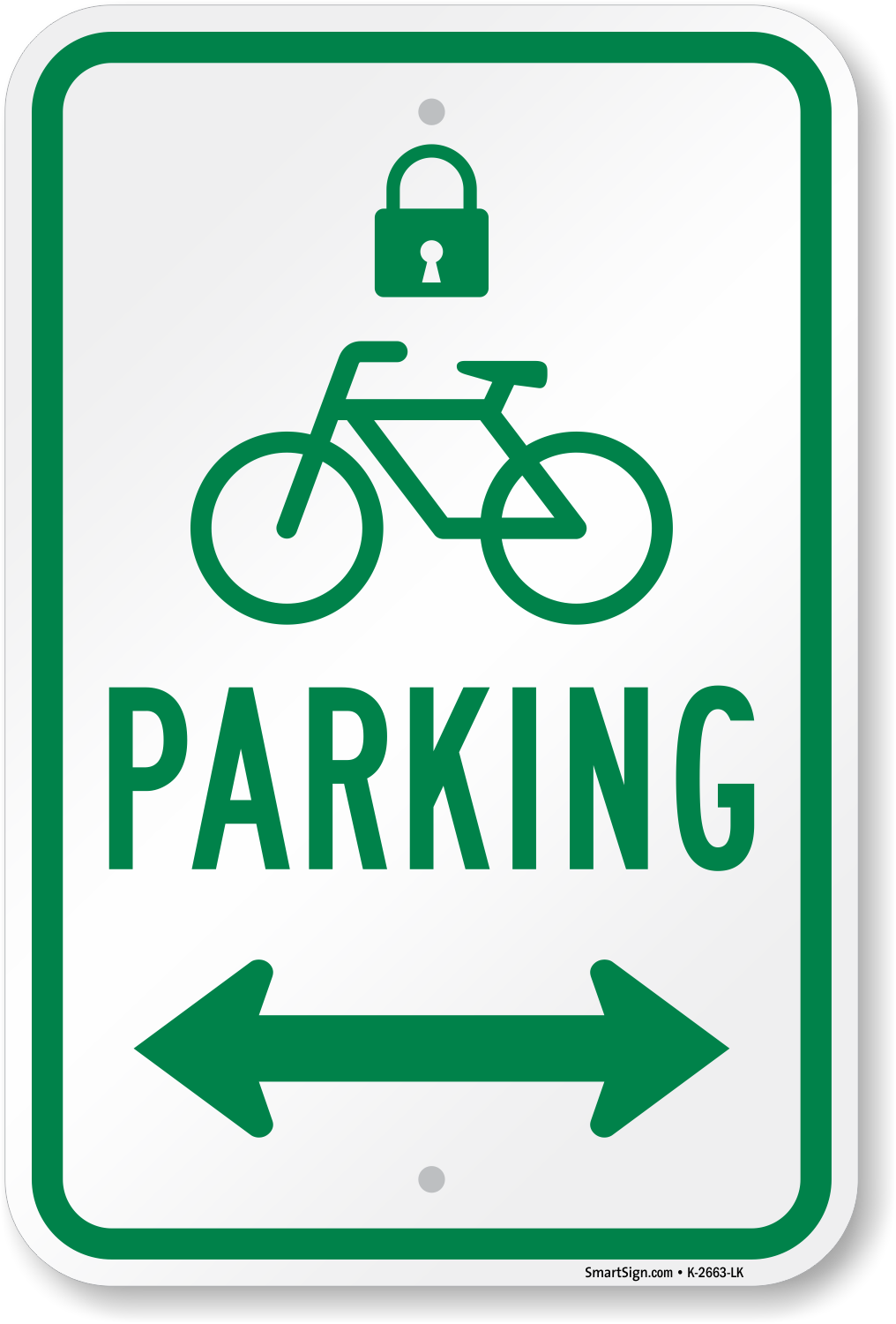 Bicycle Parking Sign with Lock Symbol and Arrow, SKU: K-2663-LK