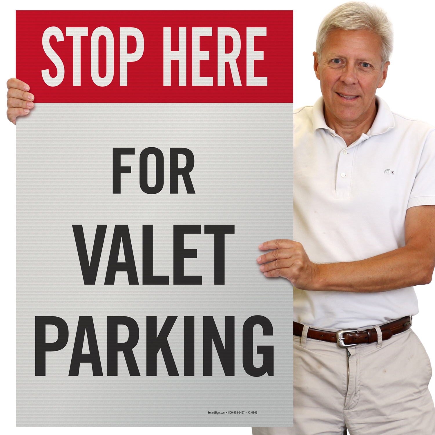 Stop Here For Valet Parking Sidewalk Sign
