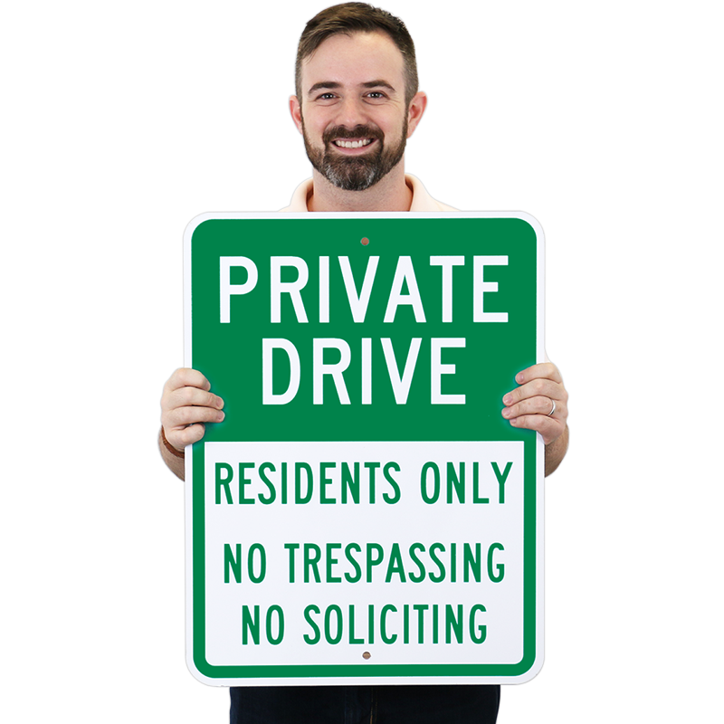Private Drive Sign No Trespassing No Soliciting Residents Only Sign, 