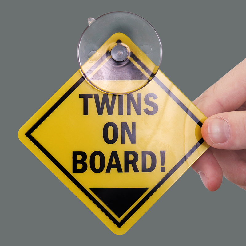 Personalizable Twins Sisters on Board Car Sign with Suction Cups Yellow Car Sign 