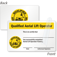 Qualified Aerial Lift Operator Wallet Card Double Sided