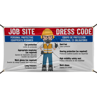 Bilingual Jobsite Dress Code PPE Required Safety Banner