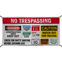 No Trespassing Construction Area Keep Out Safety Banner