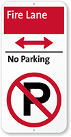 Fire Lane No Parking Sign with Bidirectional Arrow