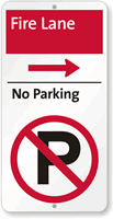 Fire Lane No Parking Sign with Right Arrow