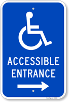 Accessible Entrance Sign with Arrow and Graphic