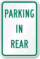 PARKING IN REAR Sign