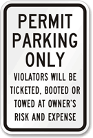 Permit Parking Only Violators Ticketed Sign