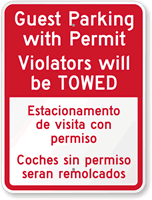Bilingual Guest Parking With Permit Sign