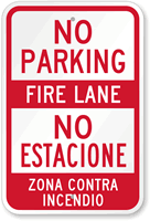 Bilingual No Parking Fire Lane Sign