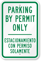 Bilingual Parking By Permit Only Sign