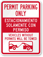 Bilingual Permit Parking Only Vehicles Towed Sign