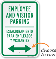 Bilingual Employee Visitor Parking Sign With Directional Arrow
