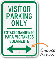 Bilingual Visitor Parking Only With Directional Arrow Sign