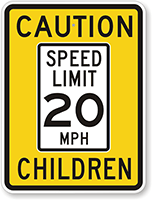 Caution Speed Limit 20 MPH Children Sign