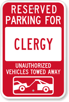 Reserved Parking For Clergy Sign