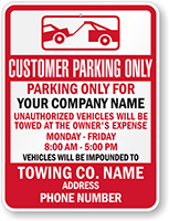 Custom Customer Parking Only Tow Away Sign (Texas)