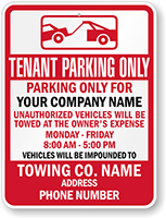 Custom Tenant Parking Only Tow Away Sign (Texas)