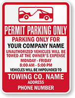Custom Permit Parking Only Tow Away Sign (Texas)