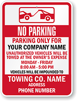 Custom No Parking Tow Away Sign (Texas)
