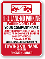 Custom Fire Lane No Parking Tow Away Sign (Texas)