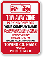 Custom Reserved Parking Parking Only Tow Away Zone Sign (Texas)