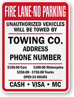 Custom Tow Away Zone Sign, Unauthorized Vehicles Towed Sign