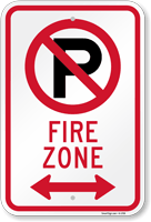 No Parking Fire Zone Sign with Arrow