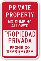 Private Property No Dumping Allowed Bilingual Sign
